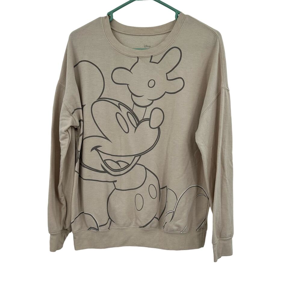 Disney Size Small Sweater Cream Tan Mickey Mouse Graphic Print Pullover Winter